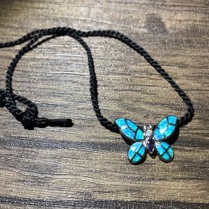 Sterling AK Opal Inlay Butterfly Pendant